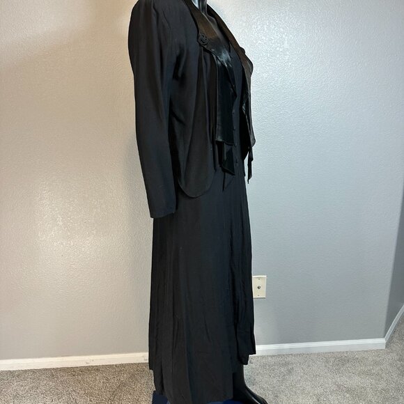 Wild Rose Black Sleeveless Button Front Midi Dress w/ Embroidered Jacket Size 8 - Picture 5 of 10
